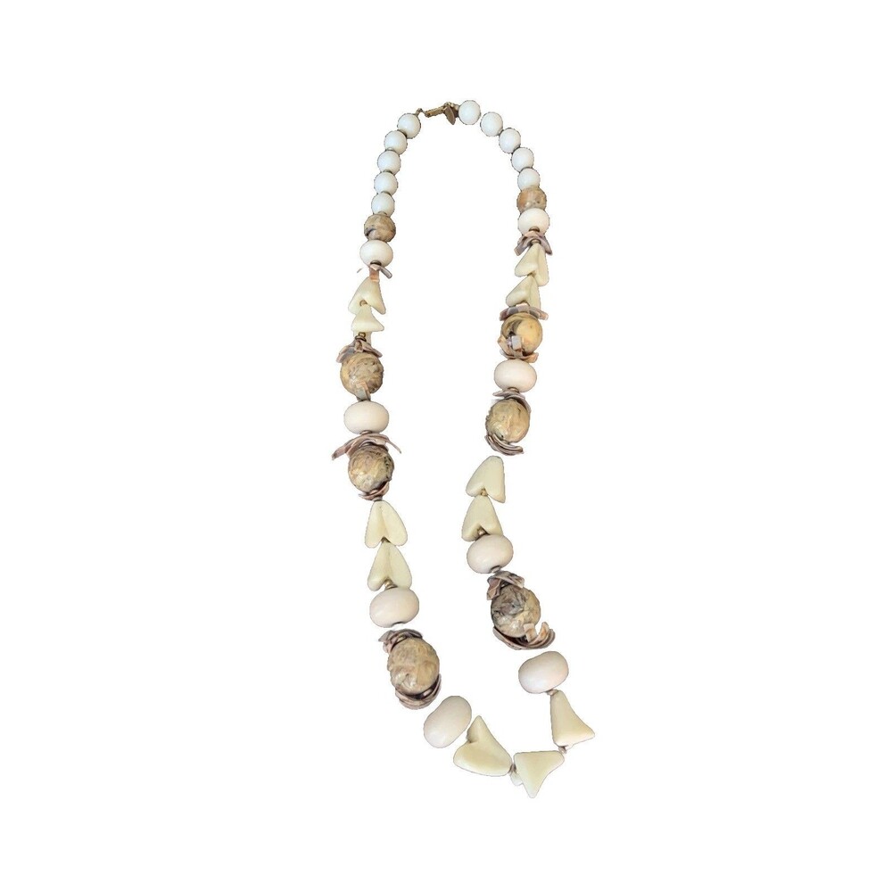 Miriam Haskell Vintage Rare Glass Beaded Shell Chunky Statement Necklace Signed